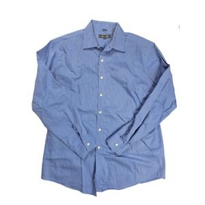 Kenneth Cole Reaction Wrinkle Free Blue Button L/S Shirt Men's Size L 16.5 34-35